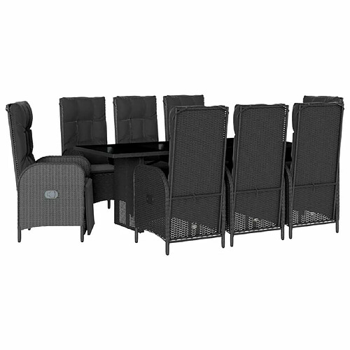 Maison Chic Ensemble à manger d'extérieur 9 pcs avec coussins,Salon de jardin noir résine tressée -GKD658201