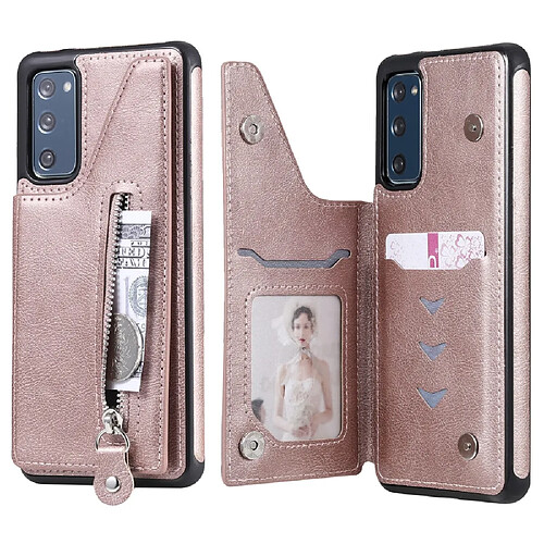 Coque en TPU + PU avec béquille et poche zippée or rose pour votre Samsung Galaxy S20 FE 4G/5G