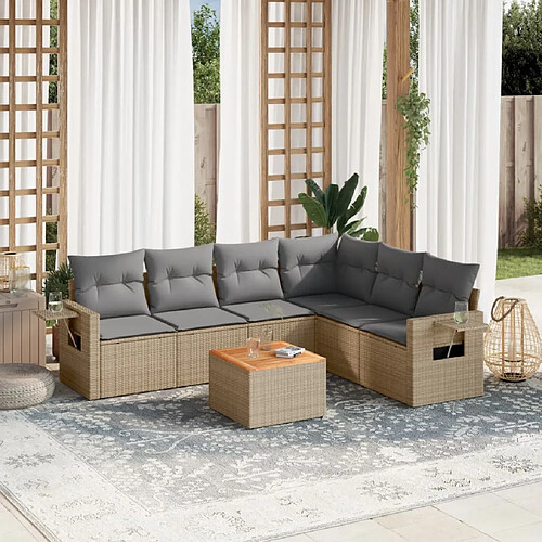 vidaXL Salon de jardin avec coussins 7 pcs beige résine tressée