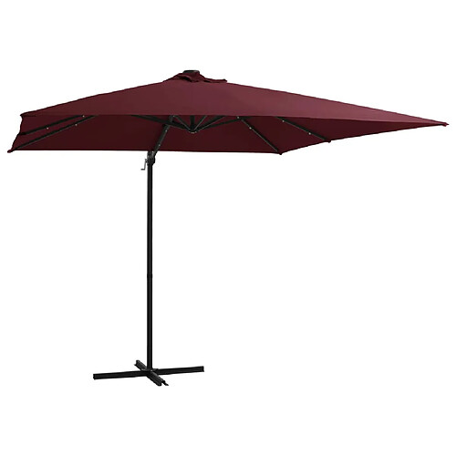 vidaXL Parasol de jardin en porte-à-faux lumières LED rouge bordeaux