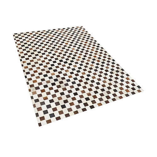 Beliani Tapis patchwork en cuir beige et marron 160 x 230 cm KAYABEY