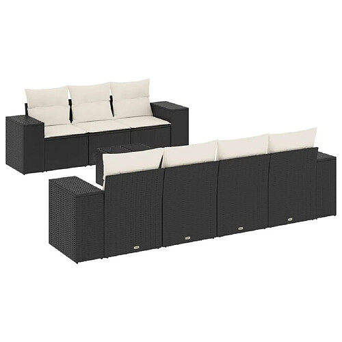 Maison Chic Ensemble Tables et chaises d'extérieur 8 pcs avec coussins,Salon de jardin noir résine tressée -GKD824227