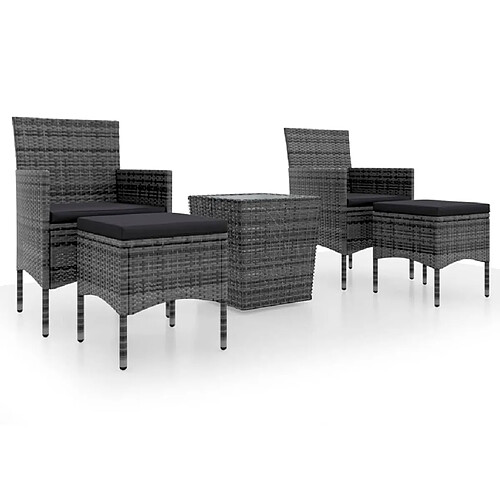 Maison Chic Table de bistro et chaises d'extérieur 5 pcs,Ensemble de bistro de jardin pour relax Résine tressée et verre trempé Gris -GKD468254