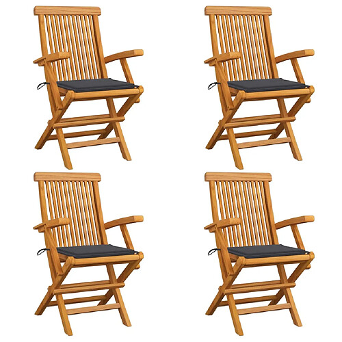 vidaXL Chaises de jardin et coussins anthracite lot de 4 Bois de teck