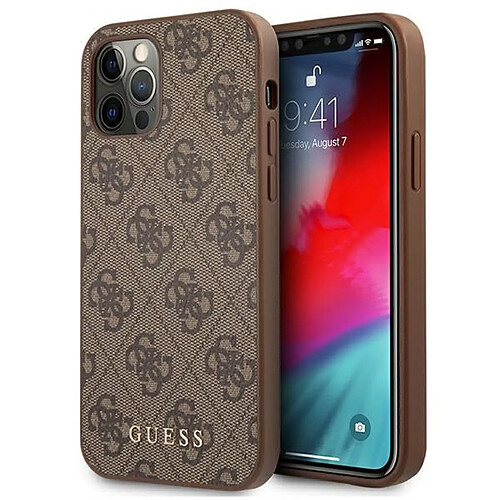 Guess Maroquinerie Guess 4G Metal Gold Logo - Coque pour iPhone 12 / iPhone 12 Pro (marron)