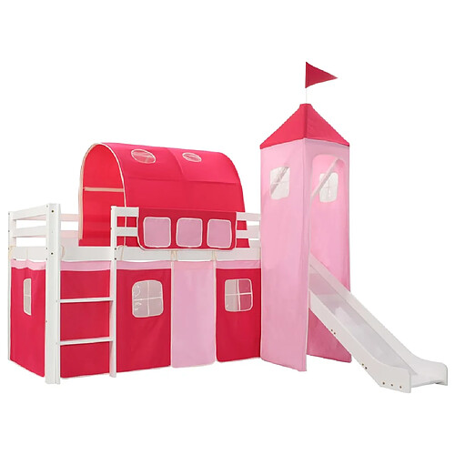 vidaXL Lit mezzanine d'enfants avec toboggan et échelle Pin 208x230 cm