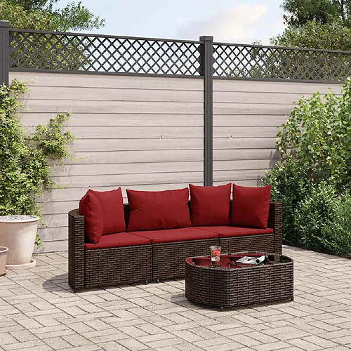 vidaXL Salon de jardin 4 pcs avec coussins marron résine tressée