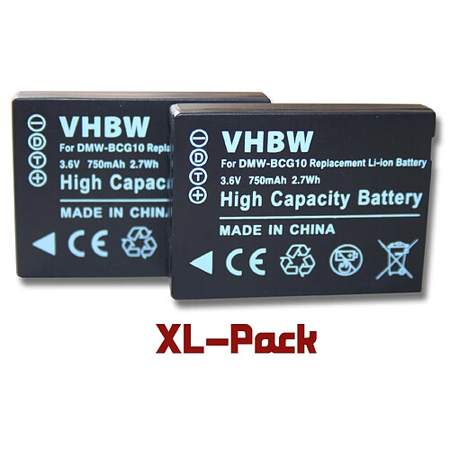 vhbw set 2 batteries 750mAh pr appareil photo Panasonic Lumix FMC-ZS7, DMC-ZS8, DMC-ZS10, DMC-ZS15, DMC-ZS20, DMC-ZX1 remplace DMW-BCG10 / DMW-BCG10E