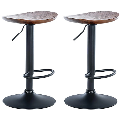 Decoshop26 Lot de 2 tabourets de bar en bois massif noyer et métal noir design rustique TDB10599