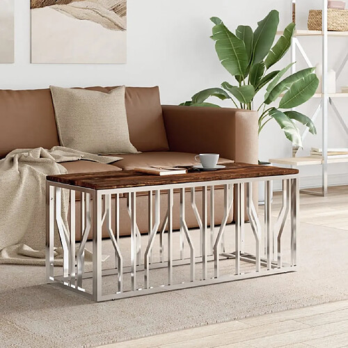 Maison Chic Tabls basse,Table Console pour salon acier inoxydable et bois massif de récupération -MN32707