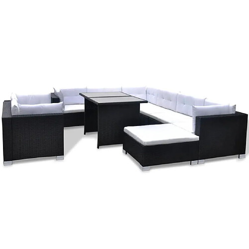 Maison Chic Salon de jardin 10 pcs + coussins - Mobilier/Meubles de jardin - Table et chaises d'extérieur Résine tressée Noir -MN41448