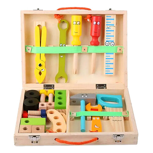 Boîte à Jouets à Outils de Réparation En Bois, Boîte à Outils En Bois Massif Coloré, Jeu de Rôle de Jouet de Construction, Jeu de Rôle pour Enfants Ga