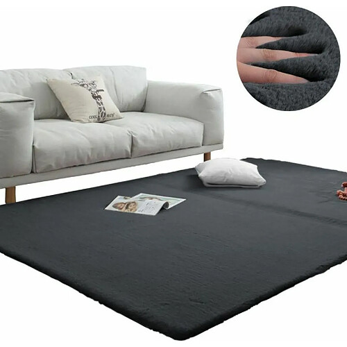 Sensoo Tapis à poils longs pour salon, chambre à coucher, chambre d'enfant | moelleux | antidérapant | moderne et moelleux | Home Office | Tapis (gris foncé, 120 x 170 cm)