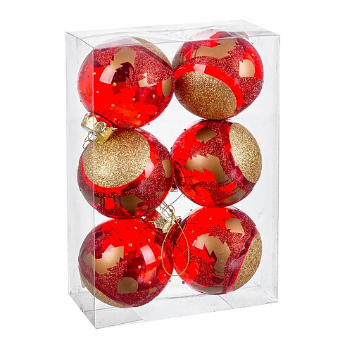 BigBuy Christmas Boules de Noël Rouge Plastique 8 cm (6 Unités)