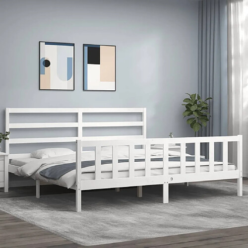 Maison Chic Lit adulte - Cadre Structure de lit avec tête de lit Contemporain blanc 200x200 cm bois massif -MN42489