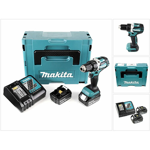 Makita DDF 484 RMJ 18 V Perceuse visseuse sans fil Brushless 54 Nm avec boîtier Makpac + 2x Batteries BL1840 4,0 Ah + Chargeur DC18RC