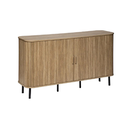 Pegane Buffet, meuble de rangement en bois MDF naturel et acier coloris noir - Longueur 140 x Profondeur 40 x Hauteur 80,50 cm