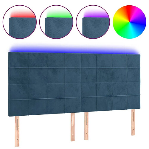 Maison Chic Tête de lit moderne à LED lumineuse pour chambre - Décoration de lit Bleu foncé 200x5x118/128 cm Velours -MN88220