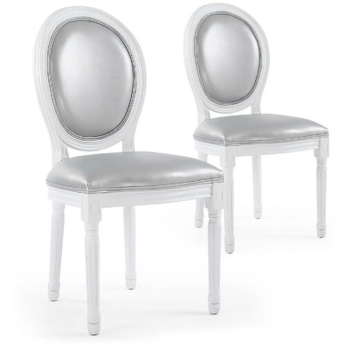 Paris Prix Lot de 2 Chaises Médaillon Similicuir Versailles 96cm Argent