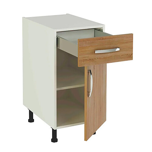 Pegane Meuble armoire de cuisine 2 porte + 1 tiroir coloris chêne cortez - Hauteur 85 x Longueur 40 x profondeur 58 cm