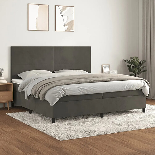 Maison Chic Lit Adulte - Lit simple Lit à sommier tapissier et matelas moelleux - Meuble de Chambre - Gris foncé 200x200cm Velours -MN44239