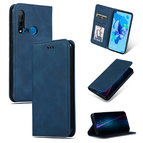 Wewoo Housse Coque Étui en cuir à rabat horizontal magnétique rétro skin feel business pour Huawei P20 Lite 2019 / Nova 5i bleu marine