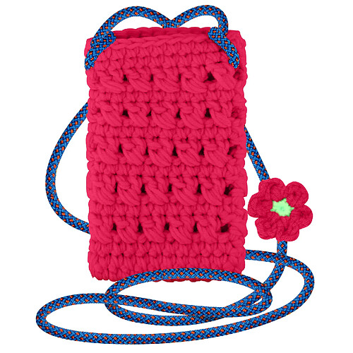 Avizar Sac Bandoulière Smartphone Tricoté Main Motif Fleur Série FlowerWeave Fuchsia