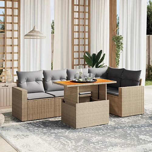 vidaXL Salon de jardin avec coussins 6 pcs beige résine tressée