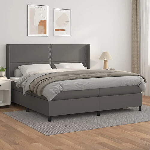 vidaXL Sommier à lattes de lit avec matelas Gris 200x200 cm Similicuir