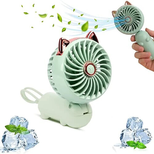 Ventilateur Portatif ELVYNIA avec Oreilles de Chat ? Mini Ventilateur avec Batterie Rechargeable USB / Petit Ventilateur Pliable avec 3 Niveaux de Vitesse et Bracelet pour la Maison