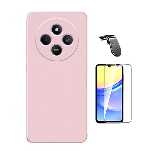 Kit Verre Trempé Clearglass + Housse En Silicone Liquide + Support Magnétique L Safe Driving Phonecare Pour Xiaomi Redmi 14R - Rose