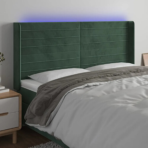 vidaXL Tête de lit à LED Vert foncé 203x16x118/128 cm Velours