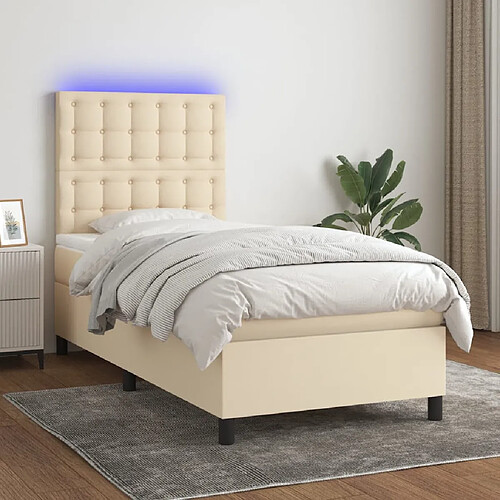 vidaXL Sommier à lattes de lit et matelas et LED Crème 80x200cm Tissu