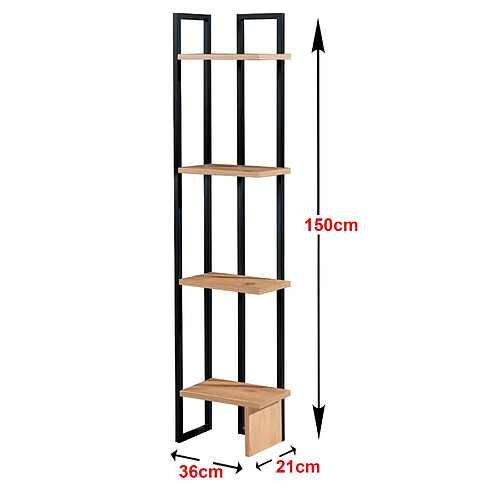 Helloshop26 Étagère à 4 niveaux 150 x 36 x 21 cm effet noyer / noir 03_0006958