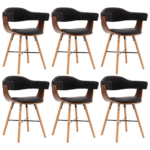 vidaXL Chaises à manger lot de 6 noir similicuir et bois courbé