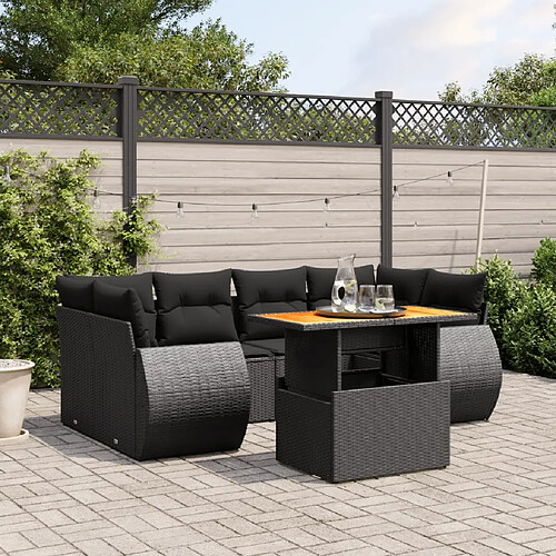 vidaXL Salon de jardin 7 pcs avec coussins noir résine tressée