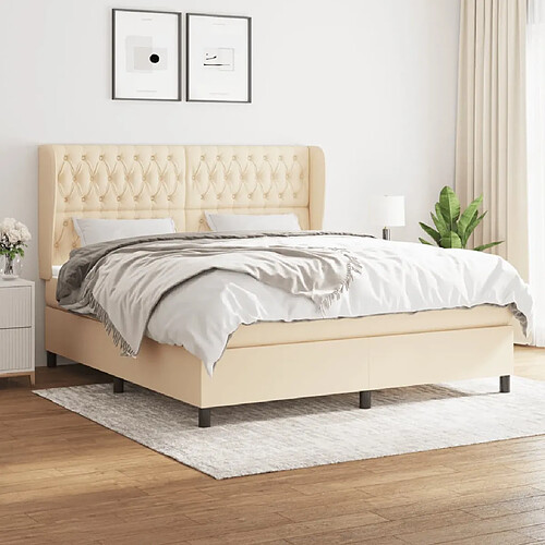 vidaXL Sommier à lattes de lit avec matelas Crème 180x200 cm Tissu