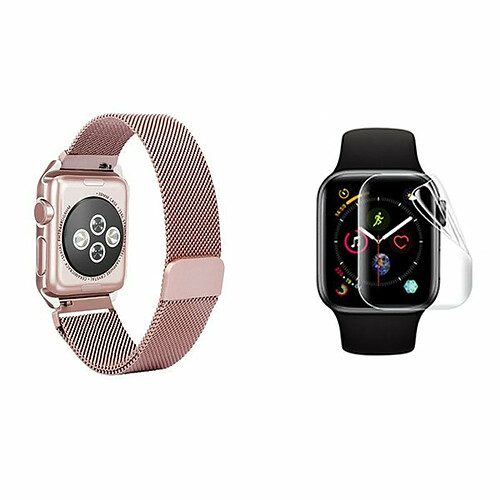 PHONECARE Kit Bracelet Confortable Milanais Avec Fermoir Magnétique + Film de Protection d'écran en Gel pour Apple Watch Series 7 - 41mm - rose