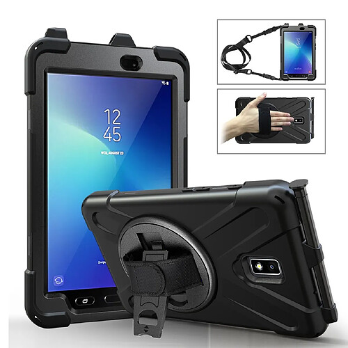 Coque en TPU combo en forme de X avec béquille, dragonne et dragonne tout noir pour votre Samsung Galaxy Tab Active 2 8.0 T395/T390