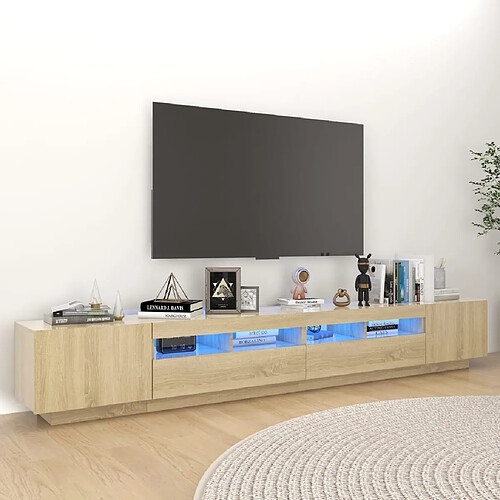 vidaXL Meuble TV avec lumières LED Chêne sonoma 260x35x40 cm