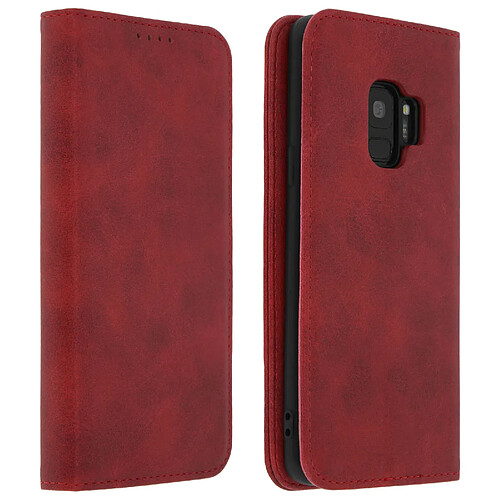 Avizar Housse Galaxy S9 Étui Porte-cartes Fonction Support Coque Silicone Gel rouge