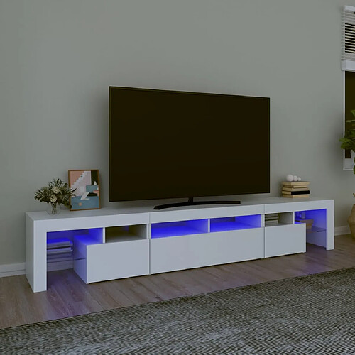 vidaXL Meuble TV avec lumières LED Blanc 230x36,5x40 cm