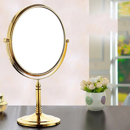 Universal Miroir de maquillage en laiton doré de luxe 8 pouces rond double face miroir 360 degrés pivotant commode verticale loupe miroir(Or)