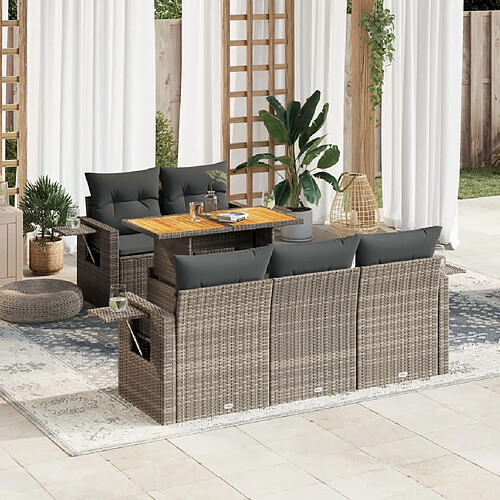 vidaXL Salon de jardin 6 pcs avec coussins gris résine tressée