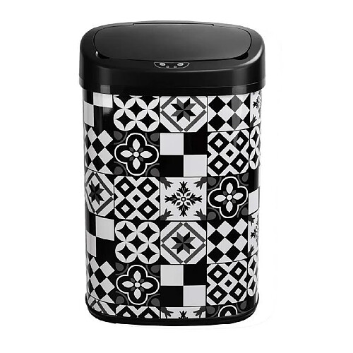 Poubelle automatique 58l inox motif carreau de ciment - bat-58ls06a tile black ss - KITCHEN MOVE