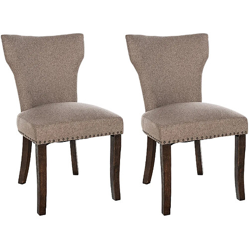 Decoshop26 Set de 2 chaises de salle à manger boutons décoratifs en tissu couleur taupe et pieds en bois foncé 10_0001590