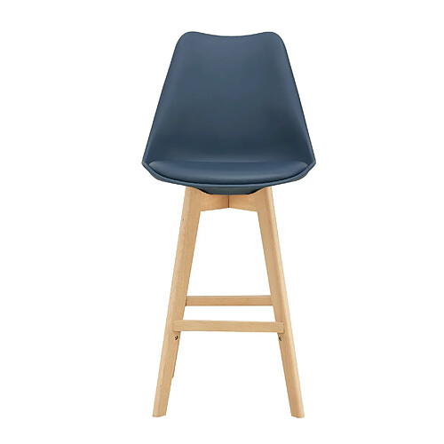 Helloshop26 Lot de 2 tabourets de bar siège avec dossier et repose-pied rembourré synthétique hêtre 105 cm bleu 03_0002778