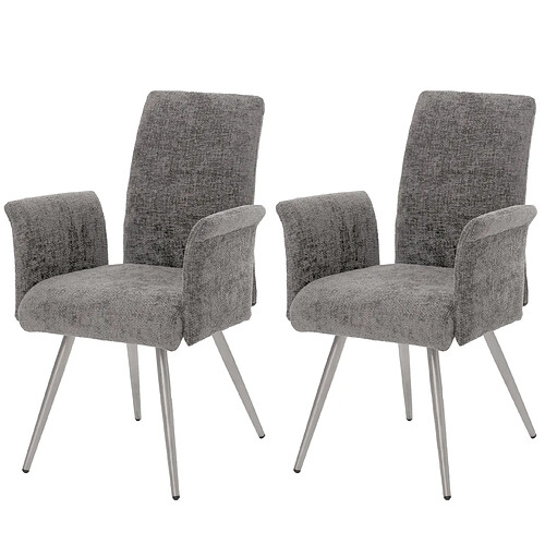 Decoshop26 Lot de 2 chaises de salle à manger avec accoudoirs inox brossé et tissu chenille gris foncé 04_0007312