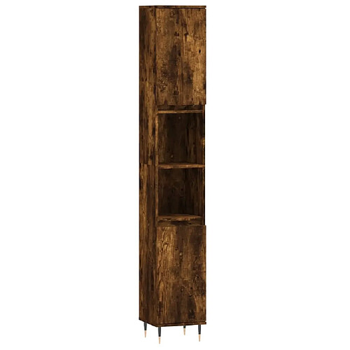 Maison Chic Armoire de bain,Meuble de rangement de salle de bain,Meuble haut chêne fumé 30x30x190 cm bois d'ingénierie -GKD357487