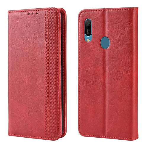 Wewoo Housse Coque Boucle magnétique rétro Crazy Horse Texture en cuir à rabat horizontal pour Huawei Y6 2019avec support et fentes cartes et cadre photo rouge